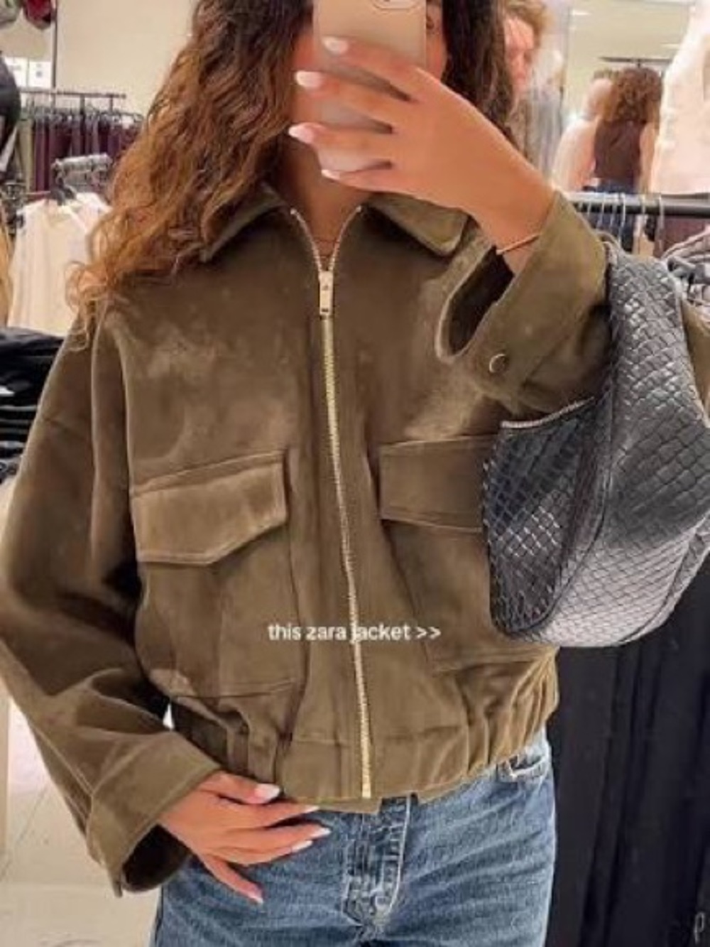 Zara Brown Tan Suede Faux Leather Bomber Jacket Outwear